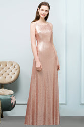 Affordable Pink Sequined Long Bridesmaid Dress With Scoop-27dress